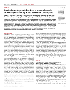 遗传学 利用 dCas9 控制的 CRISPR/Cas3 在哺乳动物细胞和小鼠中产生精确的大片段缺失